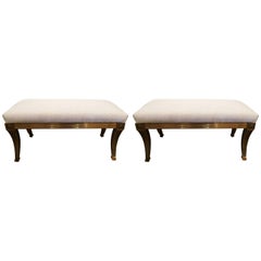 Vintage Brass Bench Recently Upholstered in Pierre Frey Fabric