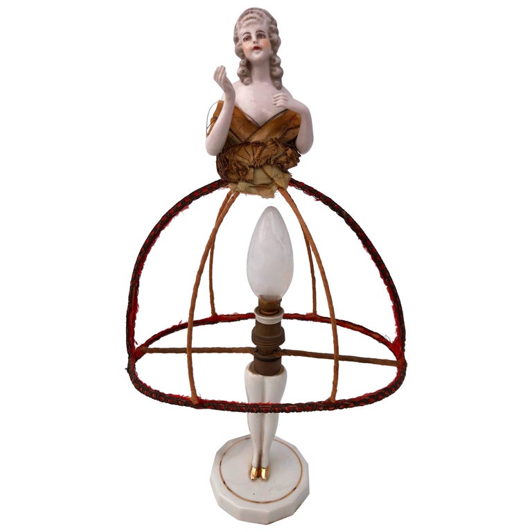 HandPainted French Porcelain Boudoir Doll Lamp, with Lampshade Frame