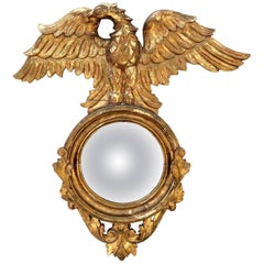 19th Century Regency Style Bullseye Mirror with Carved Eagle