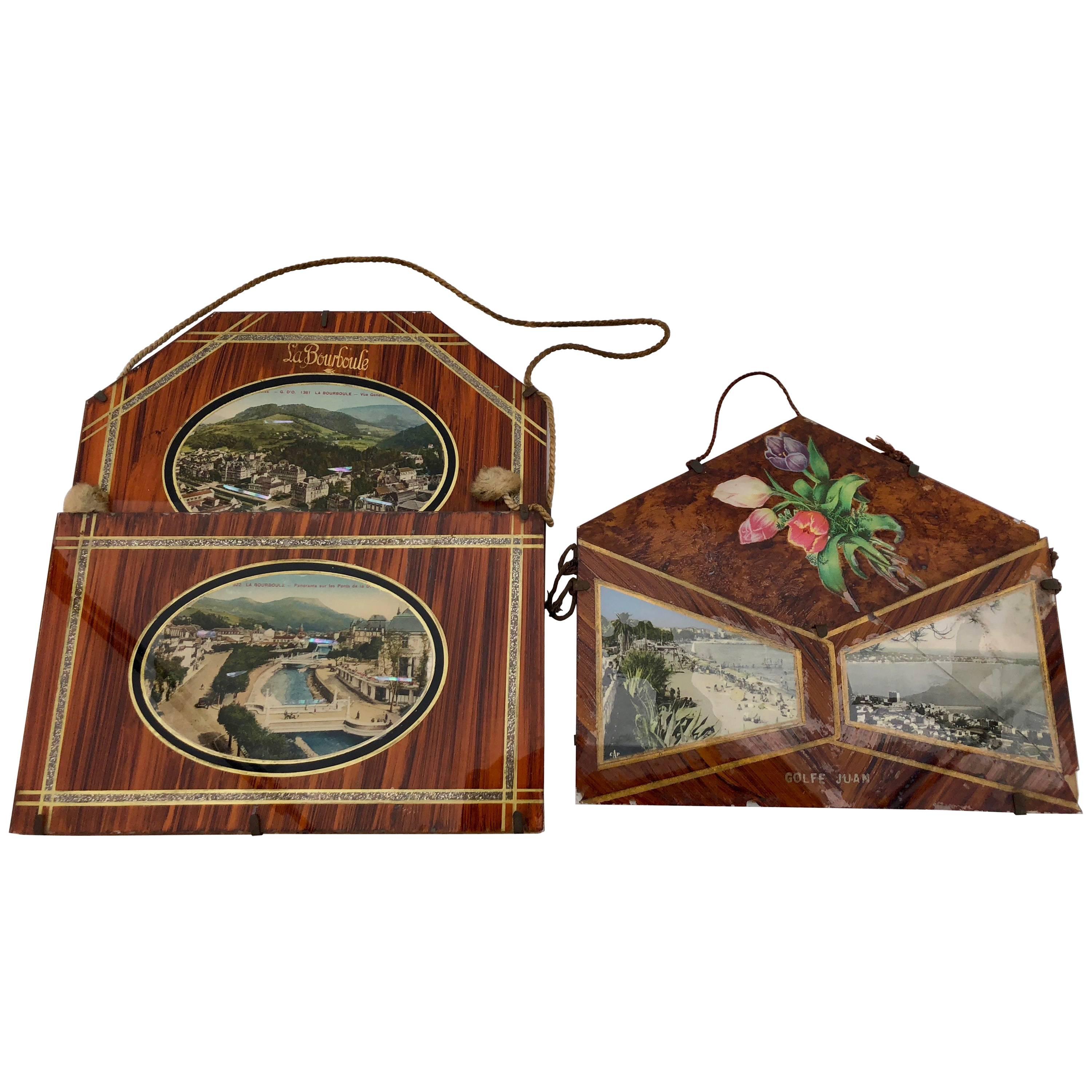 French Souvenir Wall Hanging Letter Holders, Early 1900s Set of Two For Sale