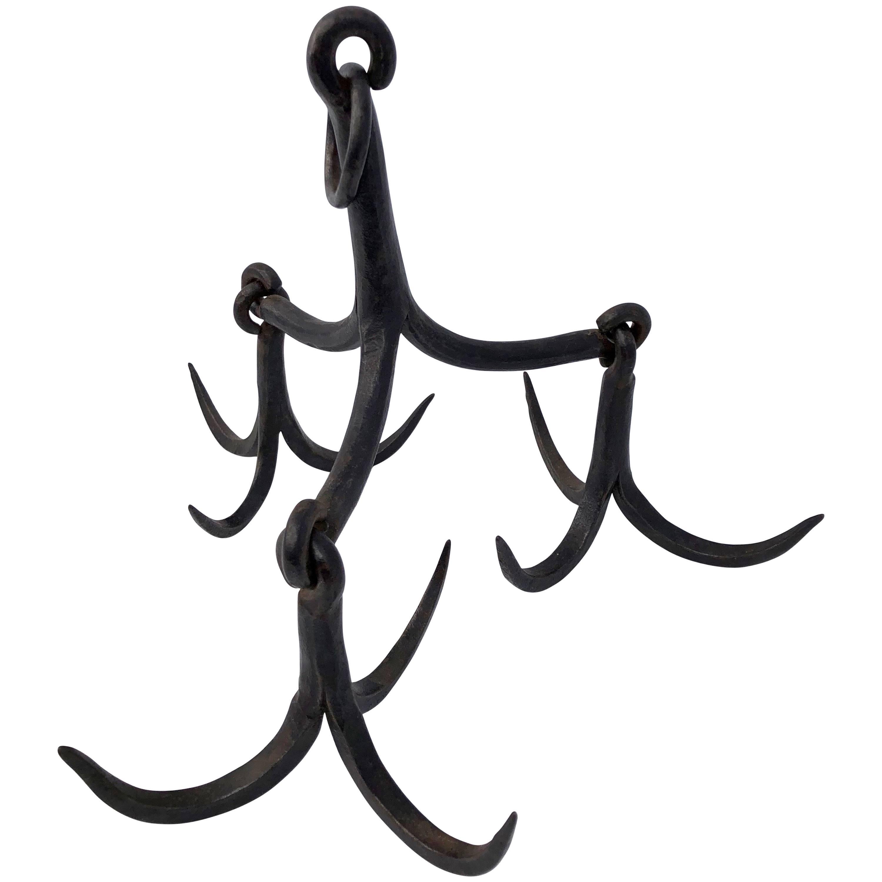 Louis XIV French Black Hand Wrought Iron Well Bucket Catcher/Pot Rack, 1700s For Sale