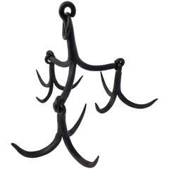 Antique Louis XIV French Black Hand Wrought Iron Well Bucket Catcher/Pot Rack, 1700s