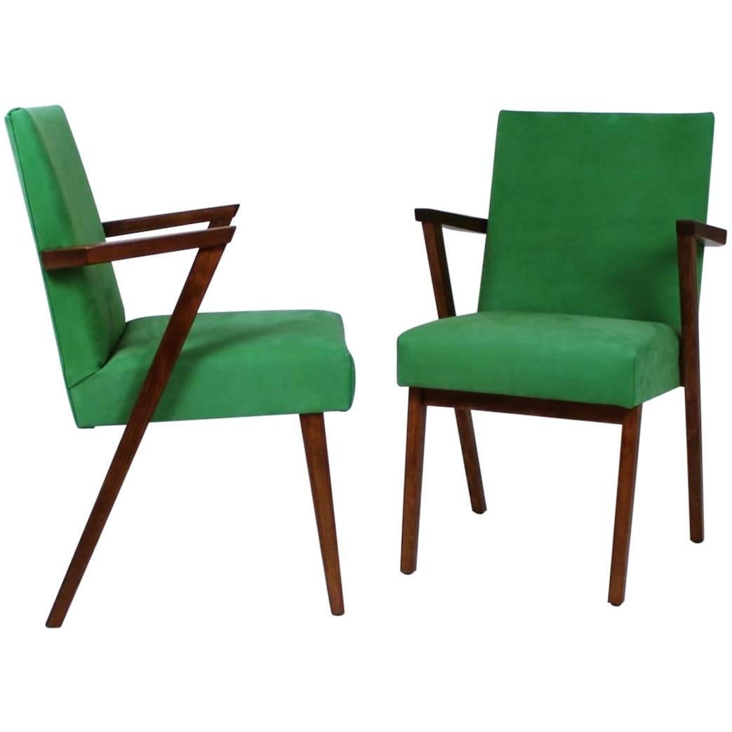 Dutch Armchairs in Green Nubuck from Tijsseling, 1960s, Set of Two For Sale