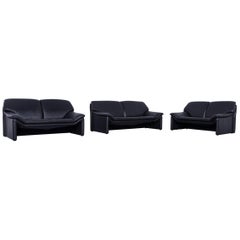 Used Laauser Atlanta Designer Sofa Set Leather Black Three-Seat Couch Modern