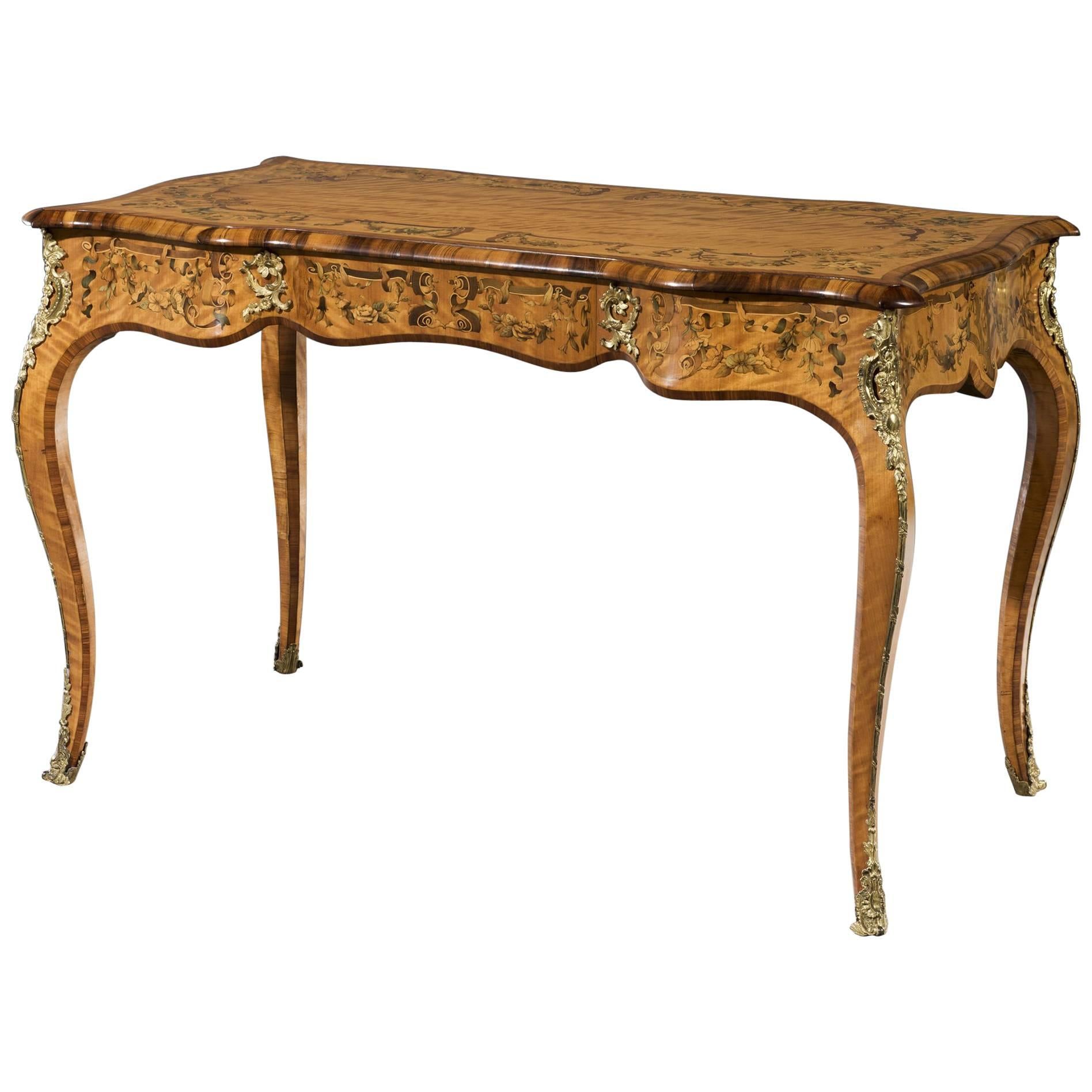Satinwood and Marquetry Inlaid Gilt Ormolu Mounted Bureau Plat Table For Sale
