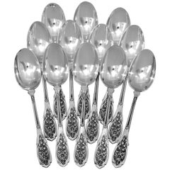 Puiforcat French Sterling Silver Tea Coffee Dessert Spoons Set 12 Pc, Moderne