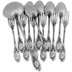 Puiforcat French Sterling Silver Dinner Flatware Set 12 Pc with Ladle, Moderne