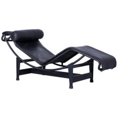 Cassina Le Corbusier LC 4 Chaise Lounge by Le Corbusier, Black Leather Bauhaus