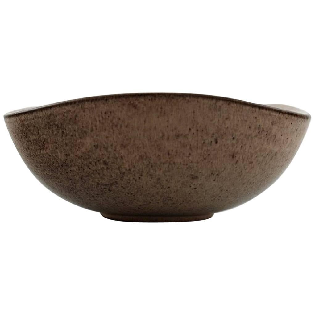 Helge Østerberg Ceramic Bowl in Speckled Glaze, Interior in Dark Blue