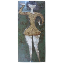 20th Century Amphora Ceramic Wall Plaque of a Dancing Girl, Labeled