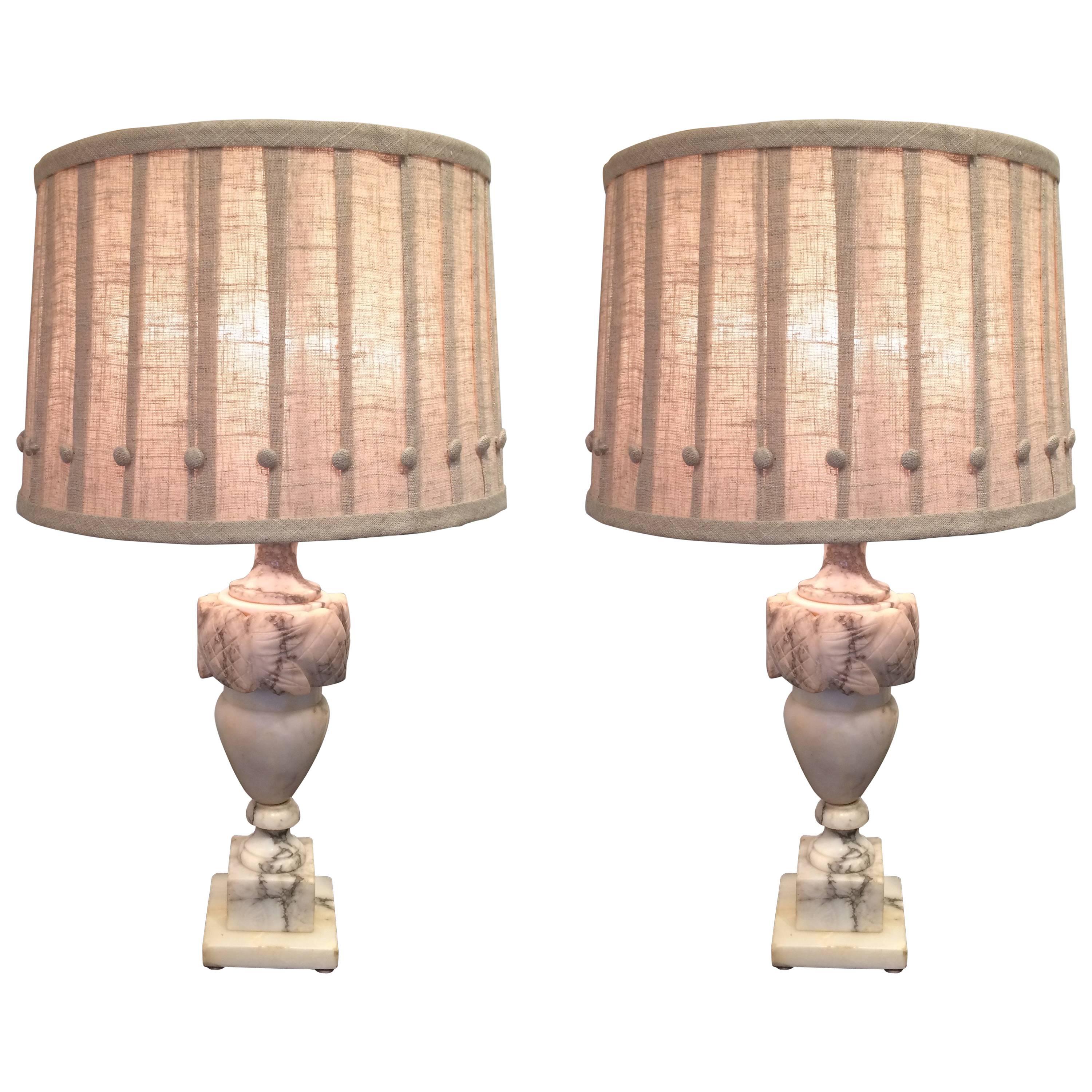 Elegant Pair of Marble Table Lamps