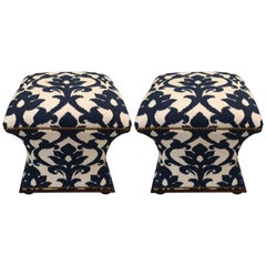 Stylish Pair of Hourglass Upholstered Ottoman Poufs