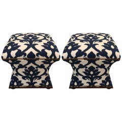 Vintage Stylish Pair of Hourglass Upholstered Ottoman Poufs