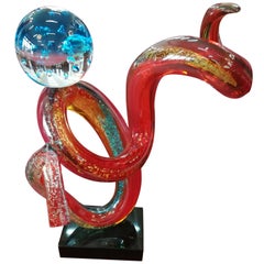 Modern Murano Red Blue Blown Glass Sculpture