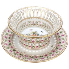 Antigua cesta y soporte de fruta reticulados de porcelana de Dresden de Adolf Hamann