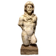 Vintage 20th Century Classical Roman Marble Sculpture of Emperor Commodus as Hercules