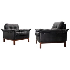 Scandinavian Midcentury Modern Pair of Leather Lounge Chairs 1950s