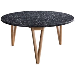 Hair Pin Coffee Table 32, Round, Maple Hardwood, Polished Granite
