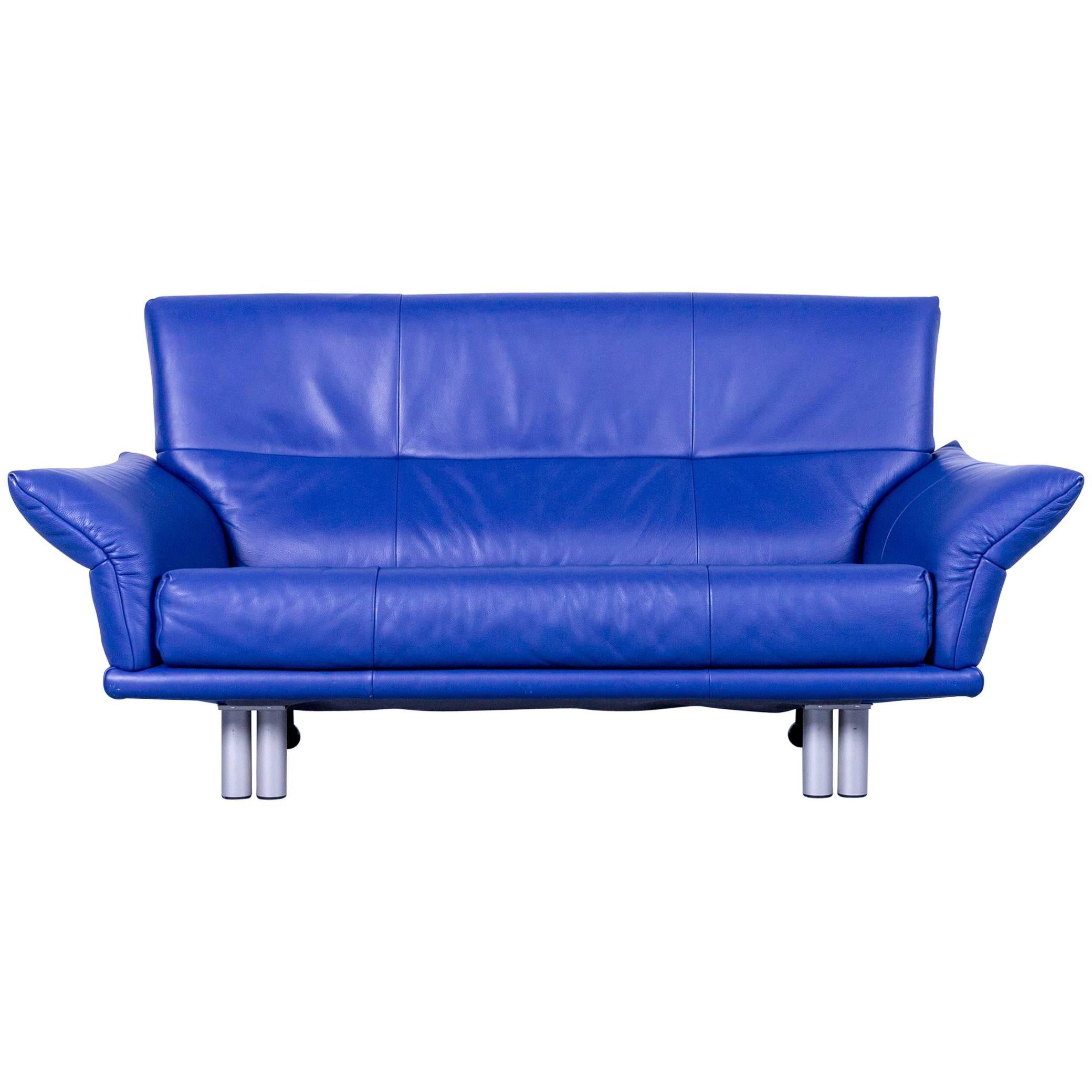 Rolf Benz Bmp Designer Sofa Leather Blue Two-Seat Couch Modern