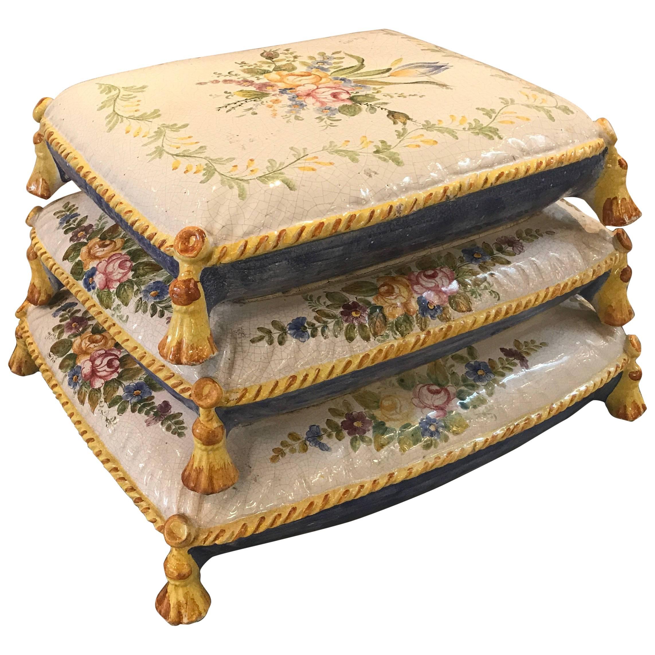 French Faience Pillow Form Garden Seat
