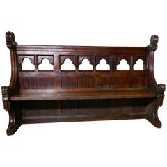 Antique Victorian Gothic Carved Oak Pew