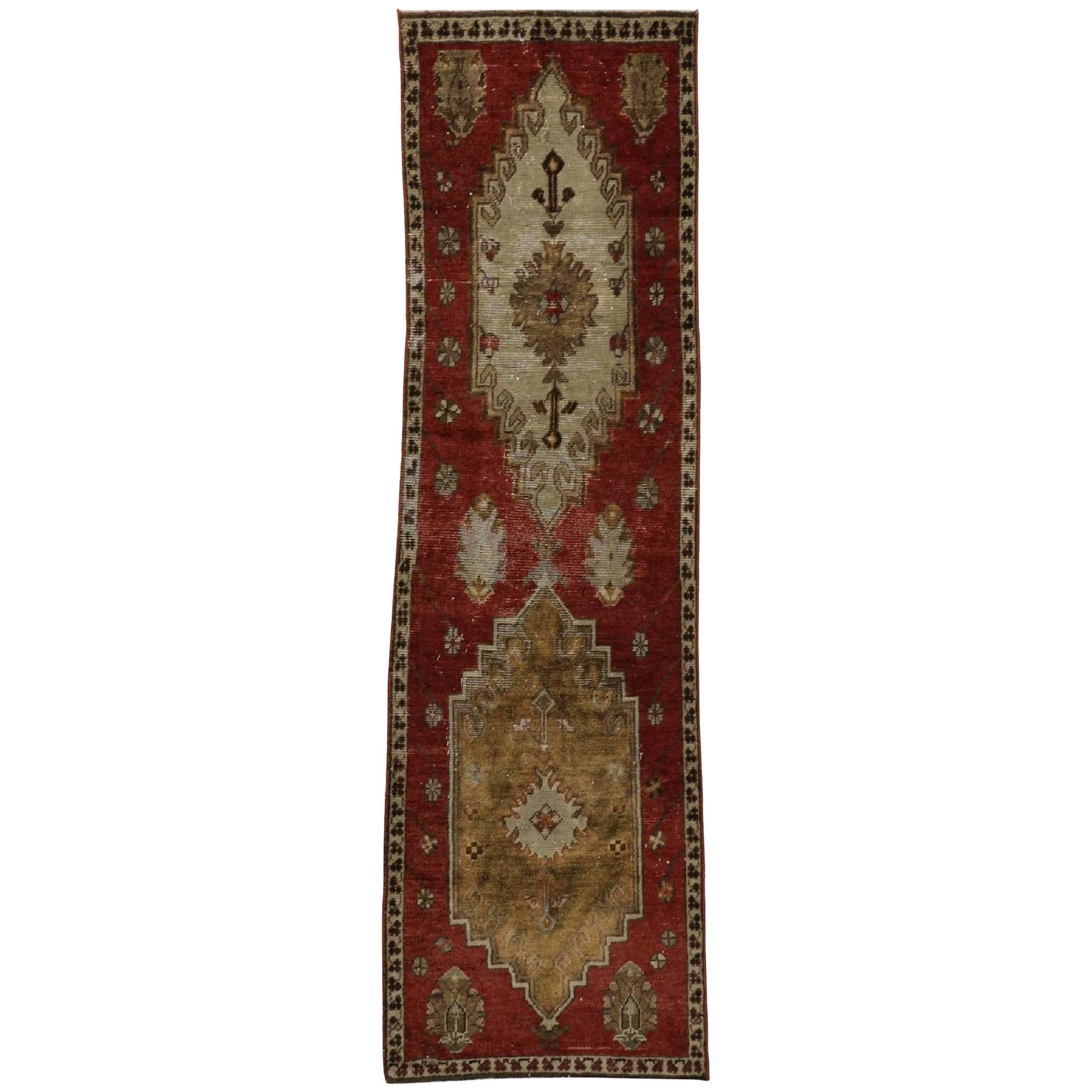 Vintage Turkish Oushak Runner, Hallway Runner