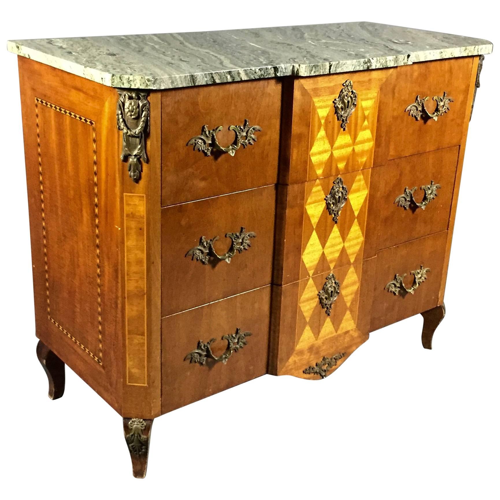 Early 1900s Swedish Dresser with Intarsia and Marble Top For Sale