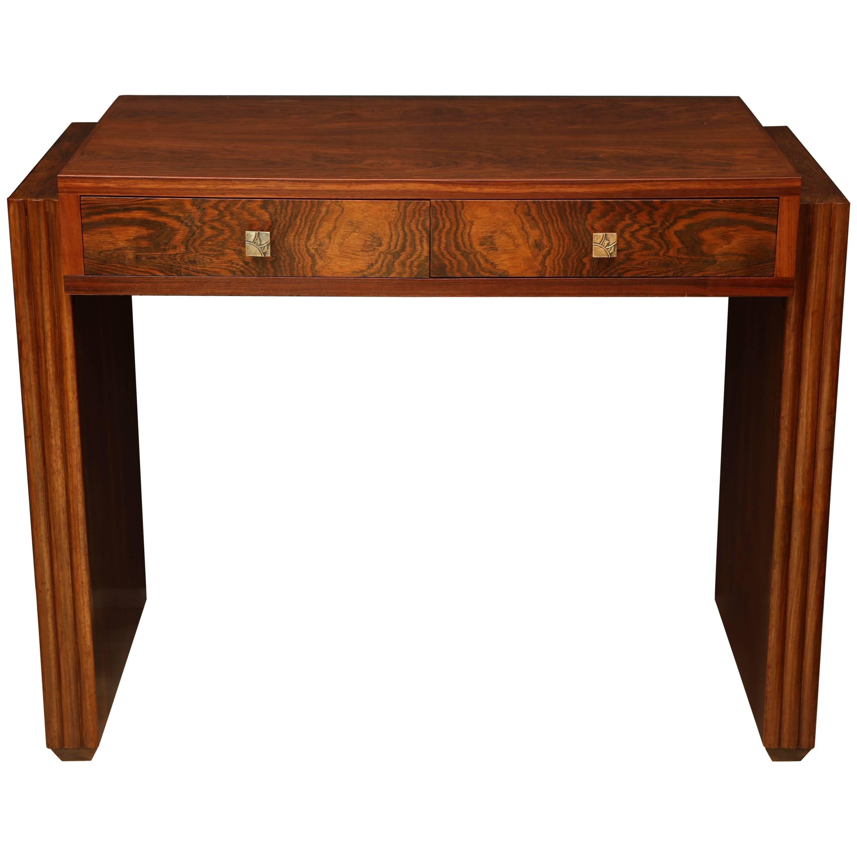 Art Deco Rosewood Writing Table with Two Drawers, France, circa 1940s