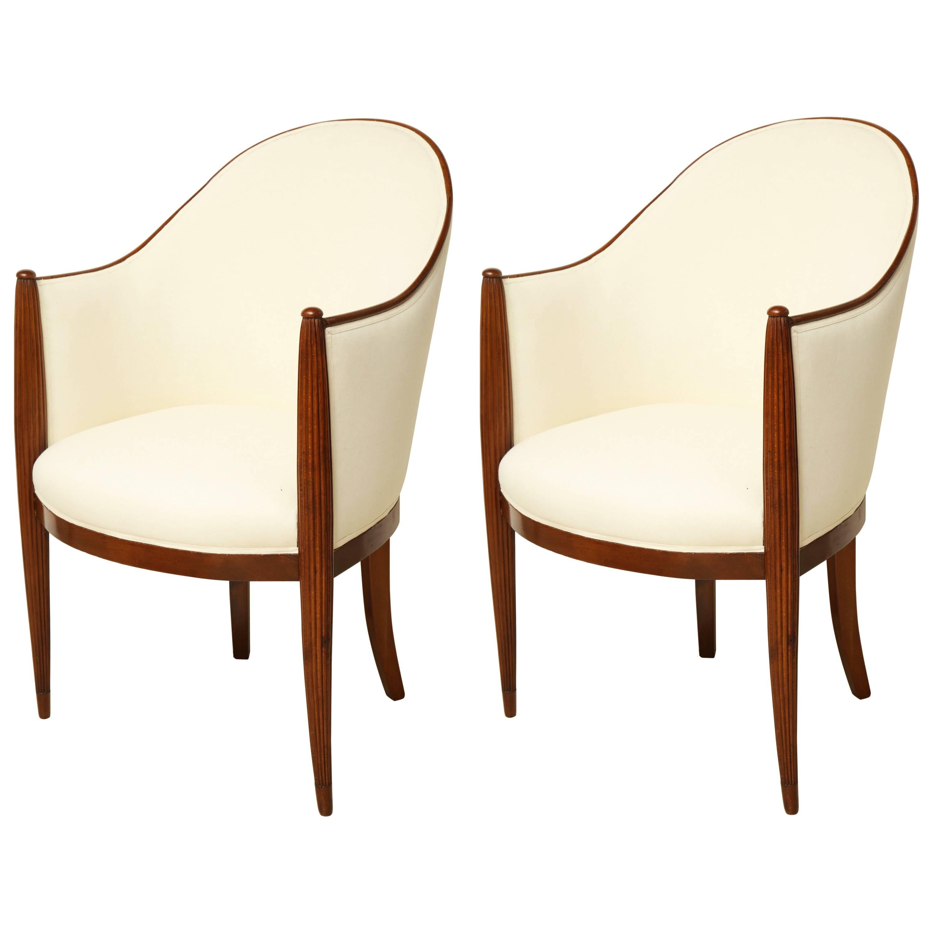 Pair of Curved French Art Deco Upholstered Chairs