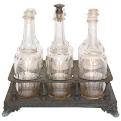 Antique Bottle Holder with Bottles