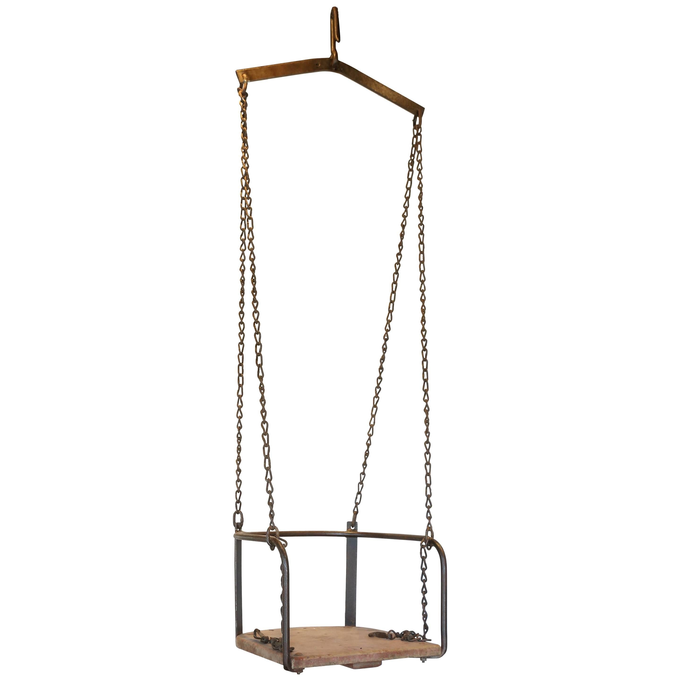 Antique Wood and Metal Child's Swing with Bracket