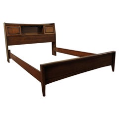 Vintage Mid-Century Modern Broyhill Emphasis Walnut Full Size Bookcase Bed Frame