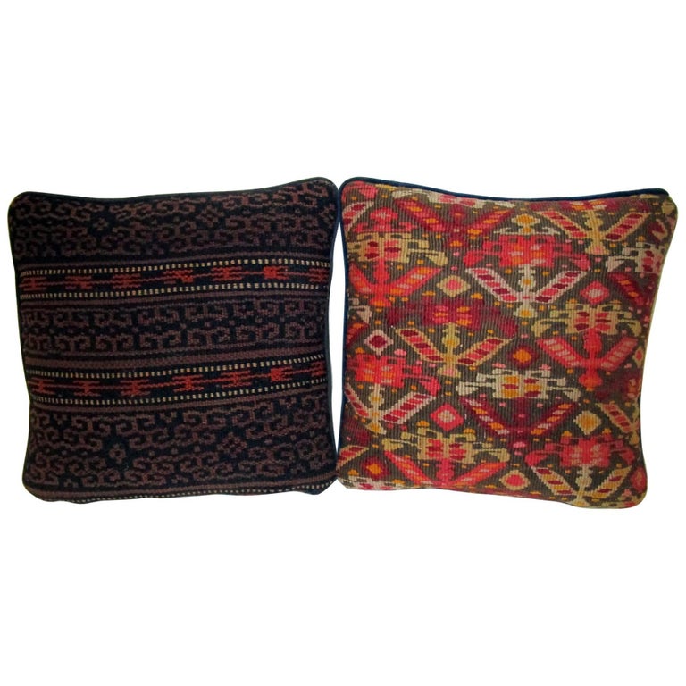 19th century Turkish Kilim Remnant Pillow, Pair For Sale at 1stDibs