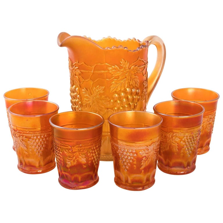 Carnival Lemonade Set Pitcher and Six Tumblers For Sale at 1stDibs