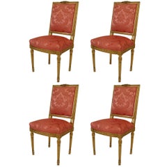 Set of Four Louis XVI Style '19th Century' Giltwood Square Back Side Chairs