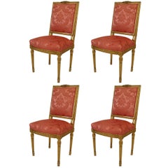 Antique Set of Four Louis XVI Style '19th Century' Giltwood Square Back Side Chairs