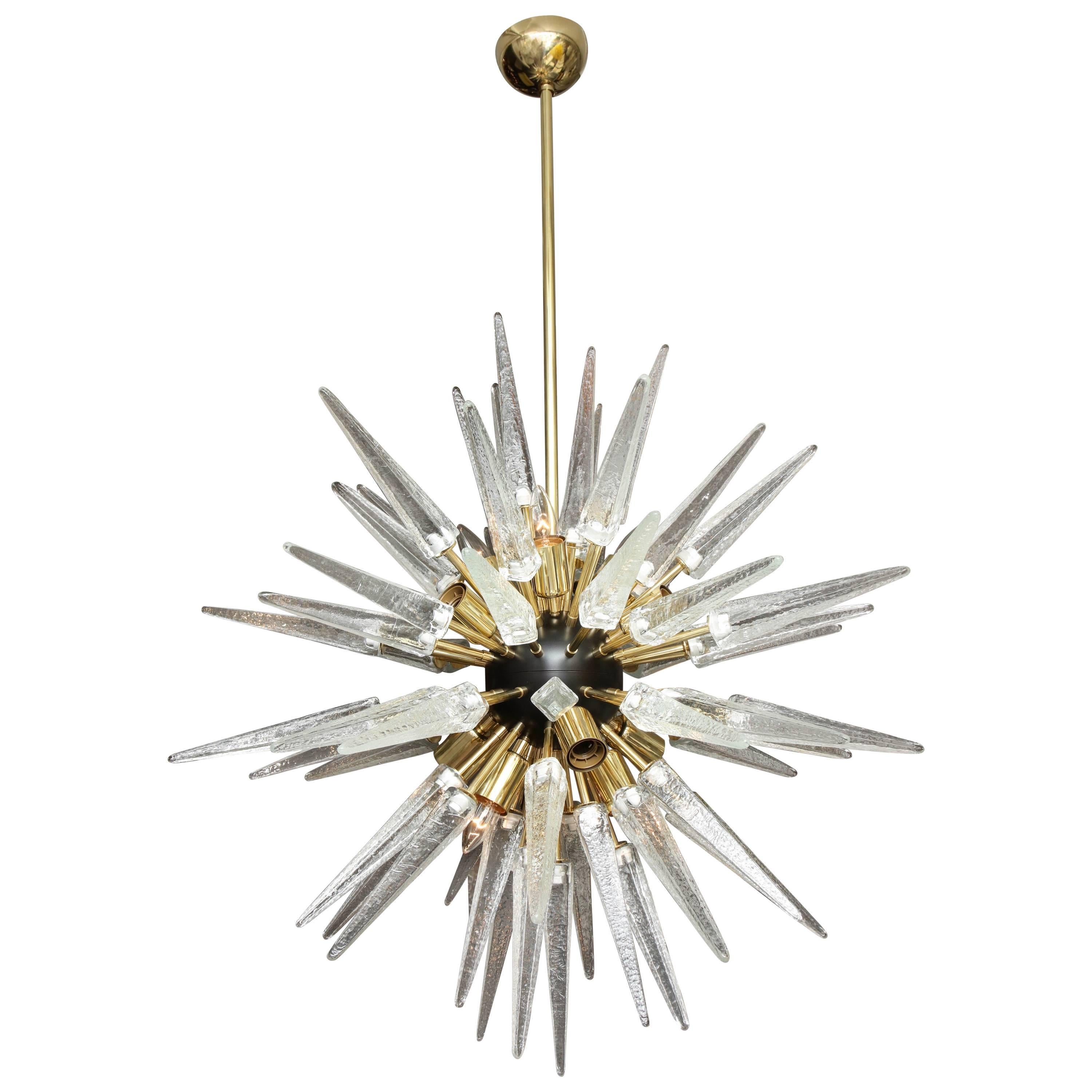 Custom Clear Murano Glass Spike Sputnik Chandelier For Sale