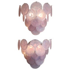 Custom Pair of Alex Iridescent Murano Glass Disc Sconces