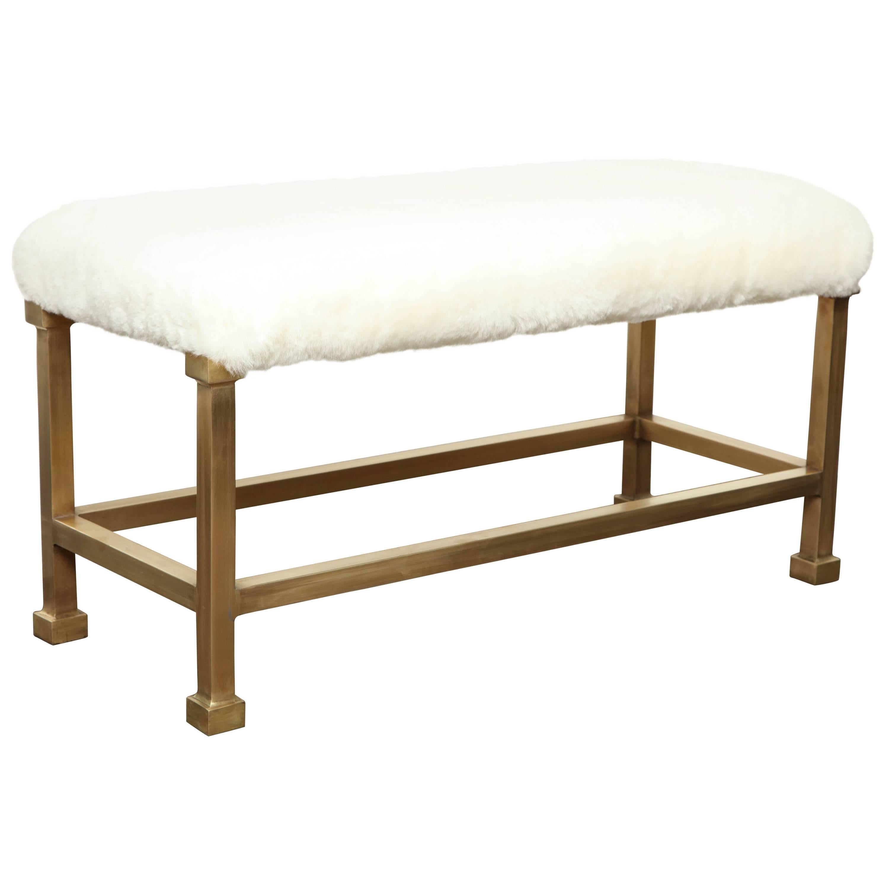 Custom Shearling Bench with Brass Base