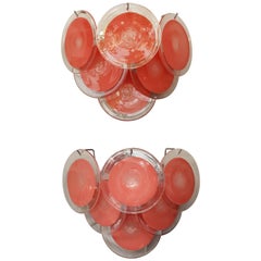 Pair of Coral Murano Glass Disc Sconces