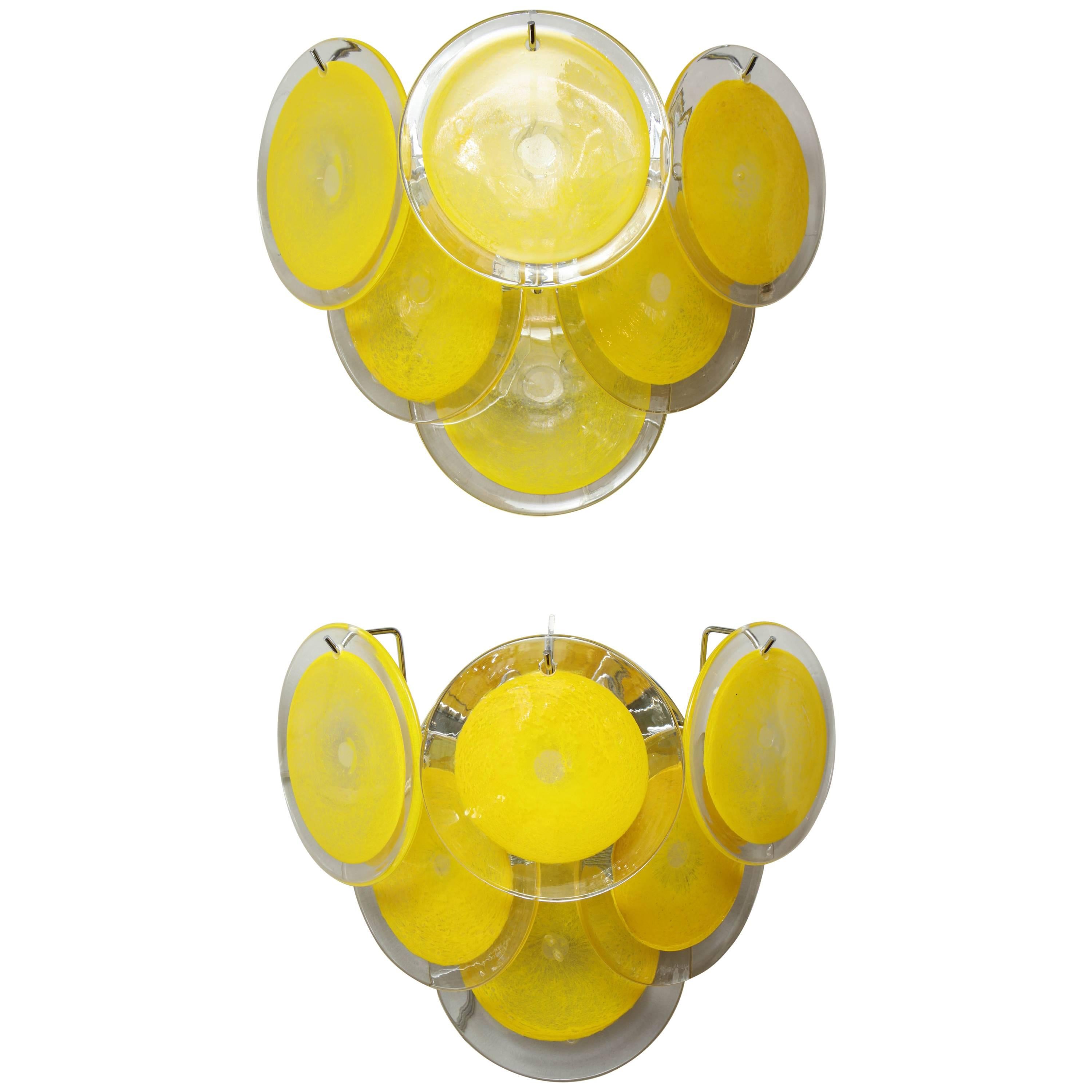 Pair of Yellow Murano Glass Disc Sconces