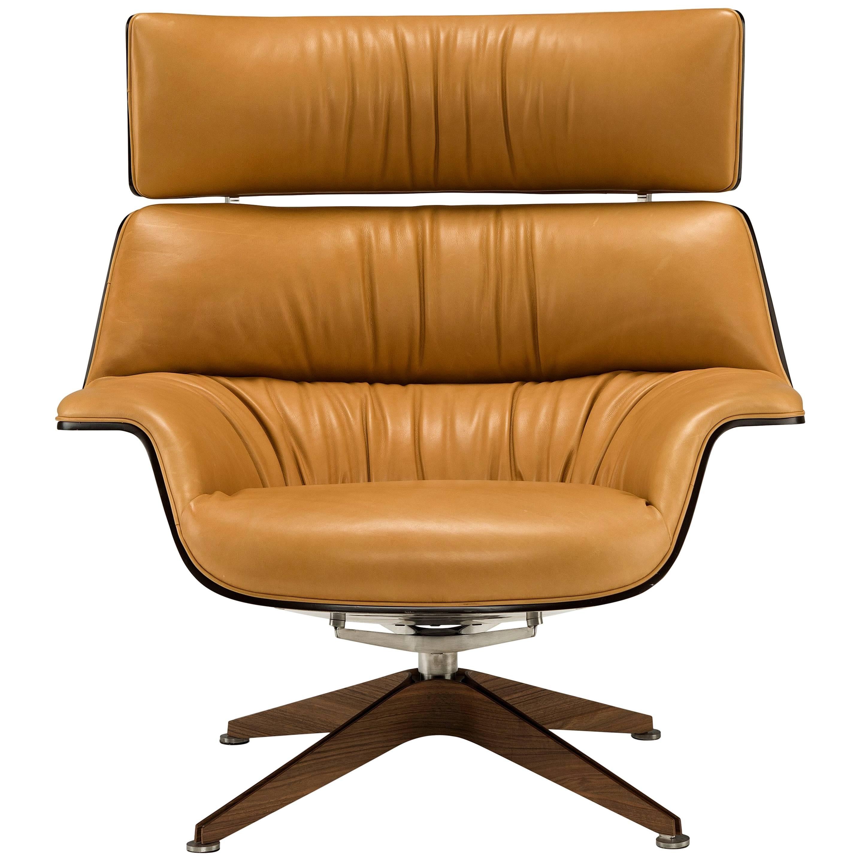 Saint Luc 'Coach' Lounge Chair with Headrest in Ochre by J.M. Massaud For Sale
