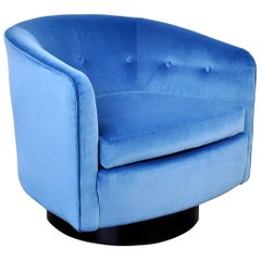 Milo Baughman for Thayer Coggin Light Blue Velvet Swivel Lounge Chair