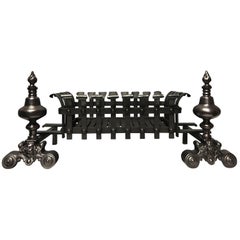 Antique 19th Century Cast Iron Fire Grate Basket in the Baroque Manor