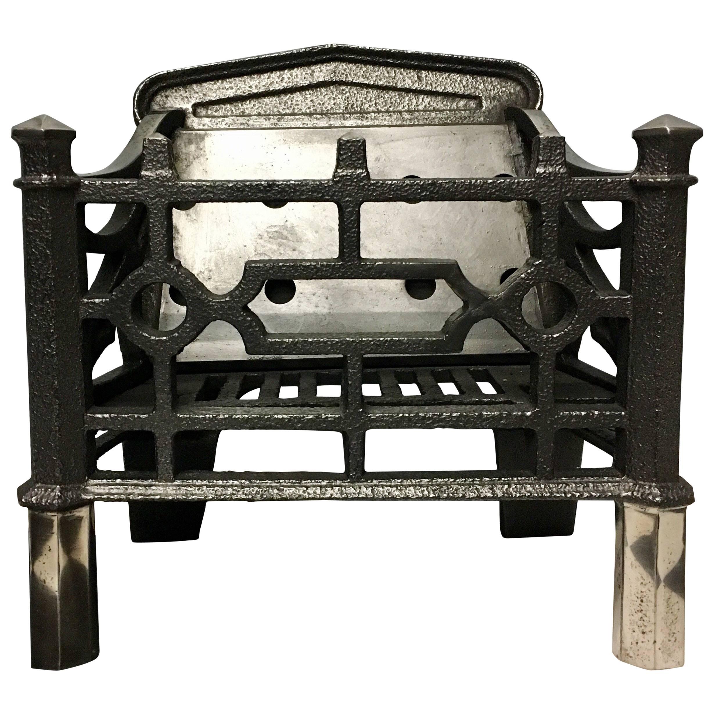 Antique 19th Century Cast Iron Gothic Manner Fire Basket Grate