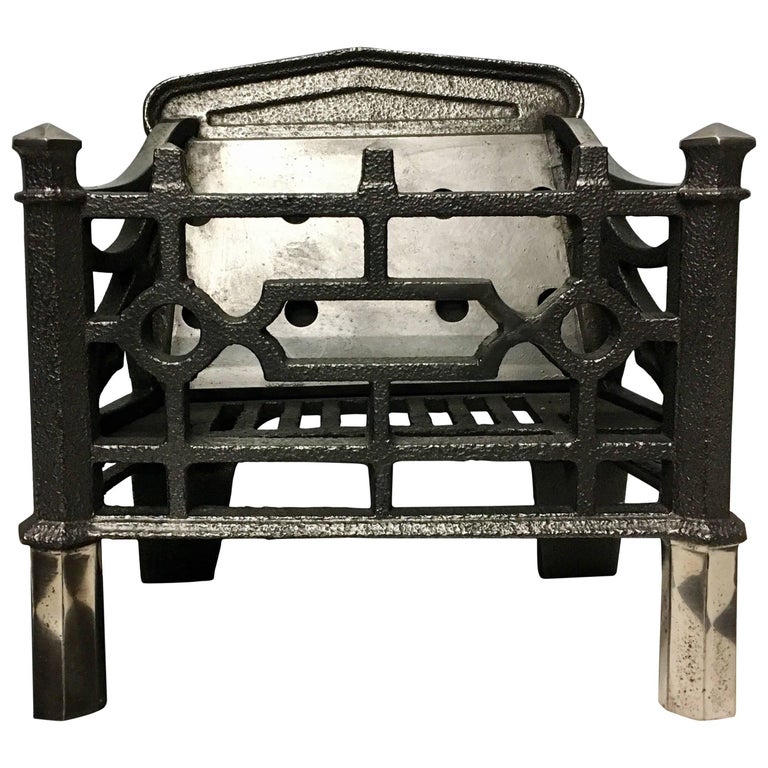Antique 19th Century Cast Iron Gothic Manner Fire Basket Grate For