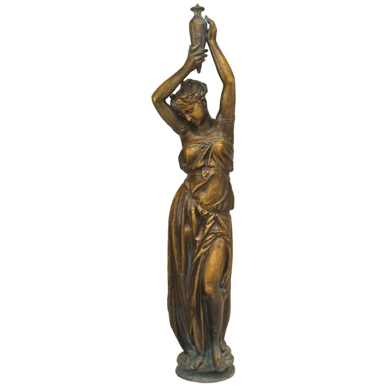 Set of 4 Outdoor Iron Female Figure Statuary For Sale