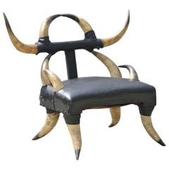 Antique 19th Century Steer Horn Chair of a Petite Size