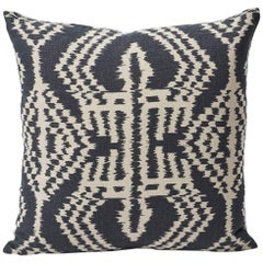 Schumacher Asaka Ikat Contemporary Print Charcoal Two-Sided 18" Linen Pillow