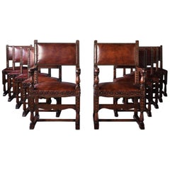 Set of Ten French Spanish Style Leather Dining Chairs